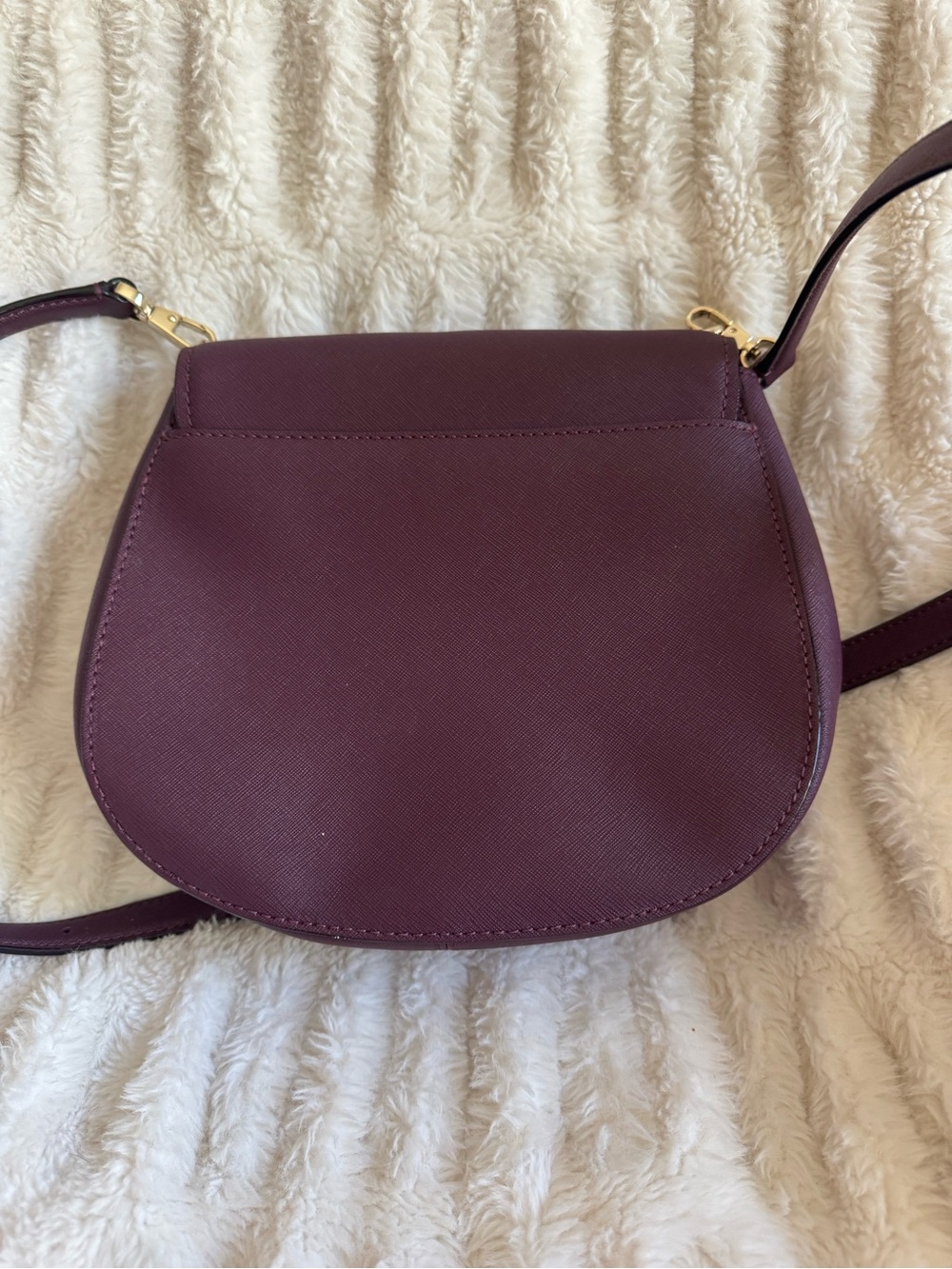 kate spade Plum Saffiano Crossbody Saddle Bag with Gold Hardware - Picture 5 of 6